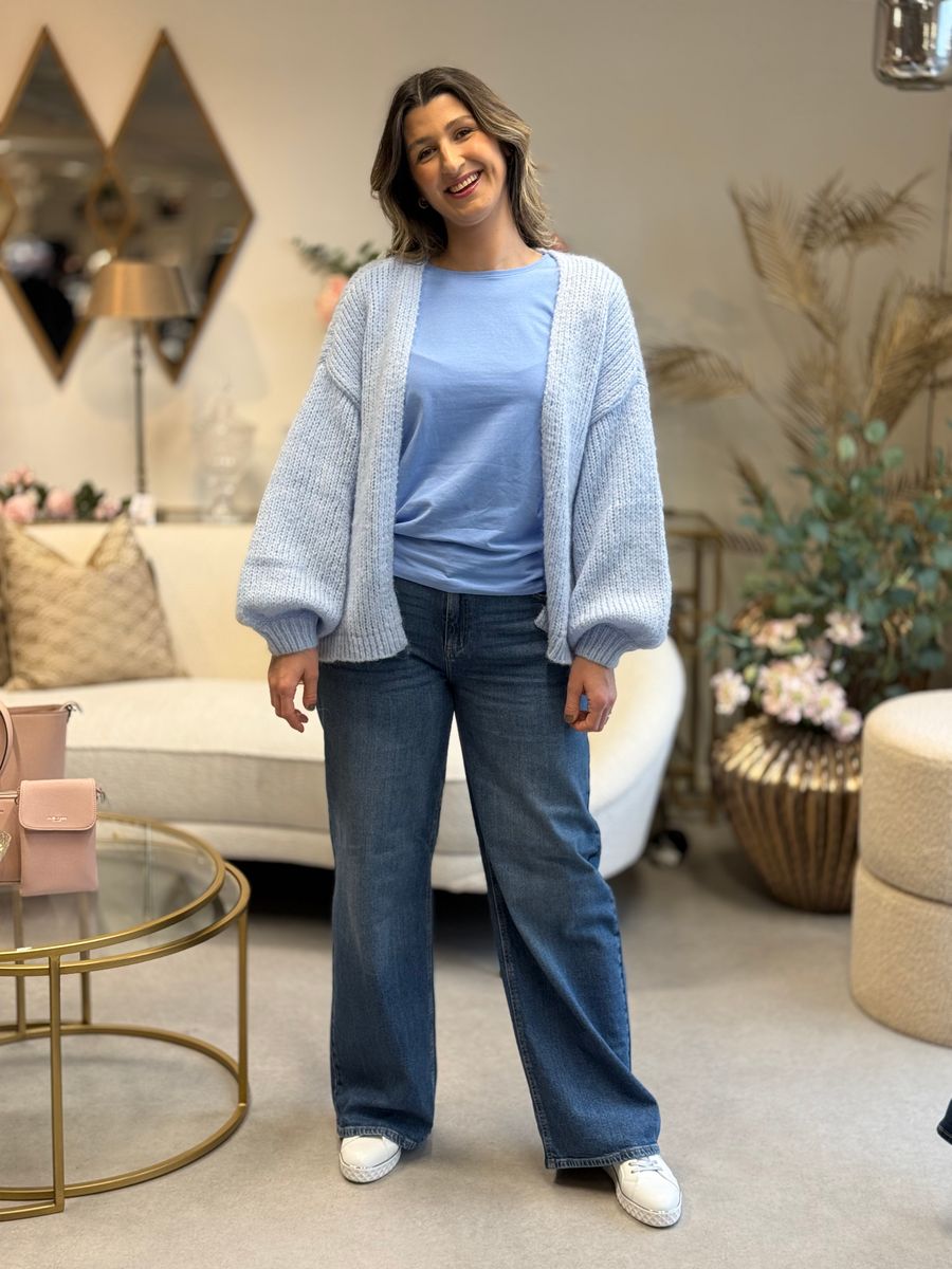 MAYBE STRIKKET CARDIGAN - LYSBLÅ