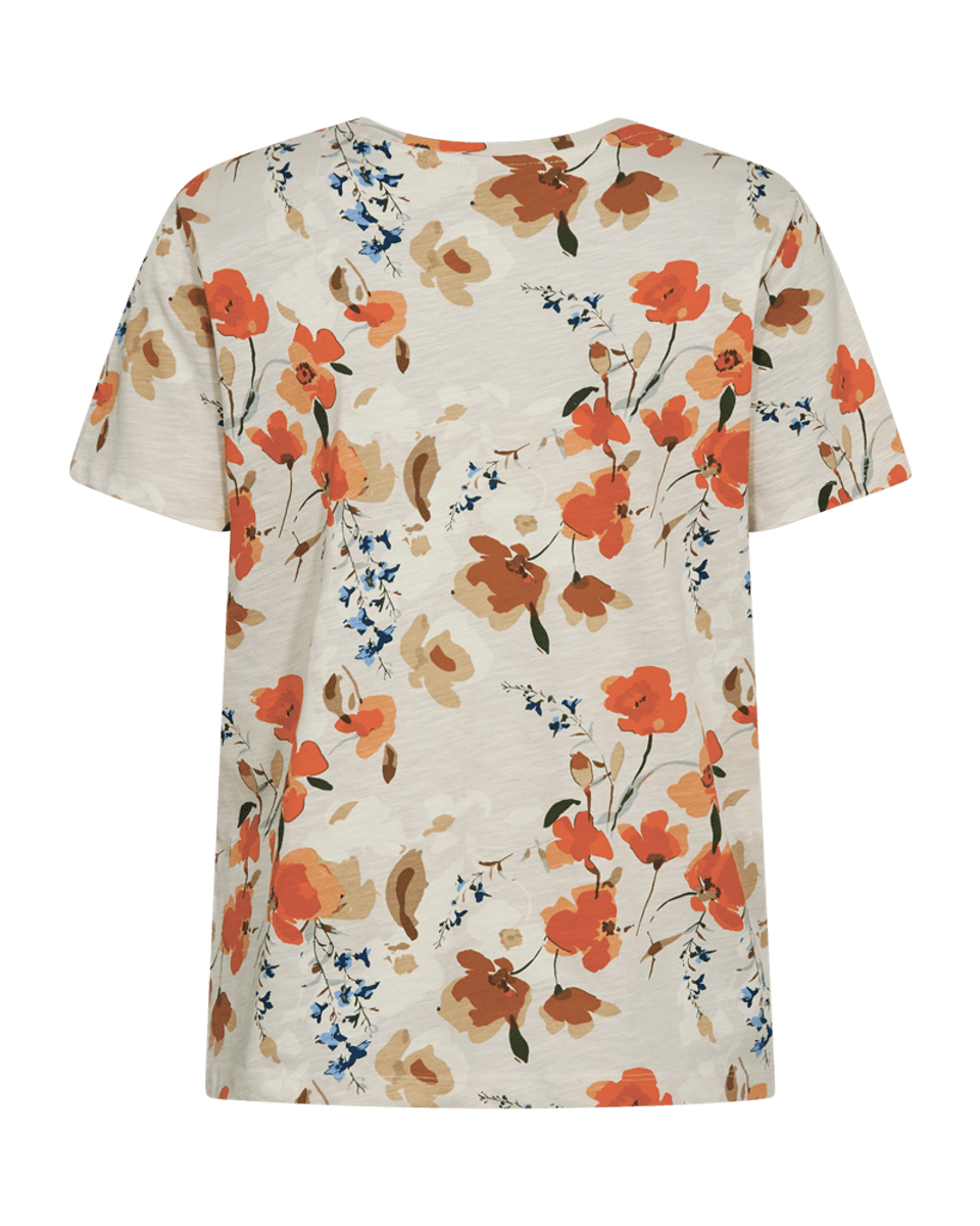 VIVA TOPP V-HALS FLOWER - CREAM/ORANGE