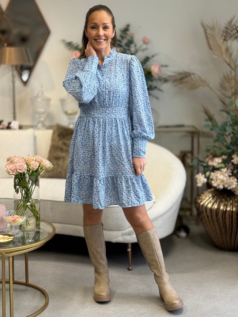 NOELLE KJOLE M/BLOMSTER - LYSBLÅ