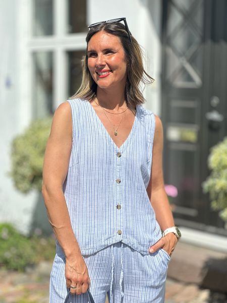 Hovedbilde LAVARA VEST STRIPES - DENIMBLÅ/HVIT