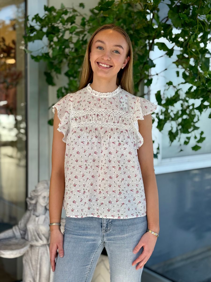 TRINE BLUSE / TOPP - ROSA BLOMSTER