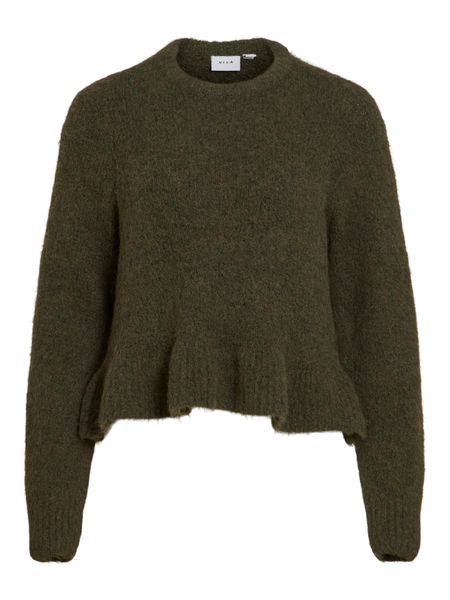 Hovedbilde BOWS KNIT GENSER M/VOLANG - MØRK GRØNN MELERT