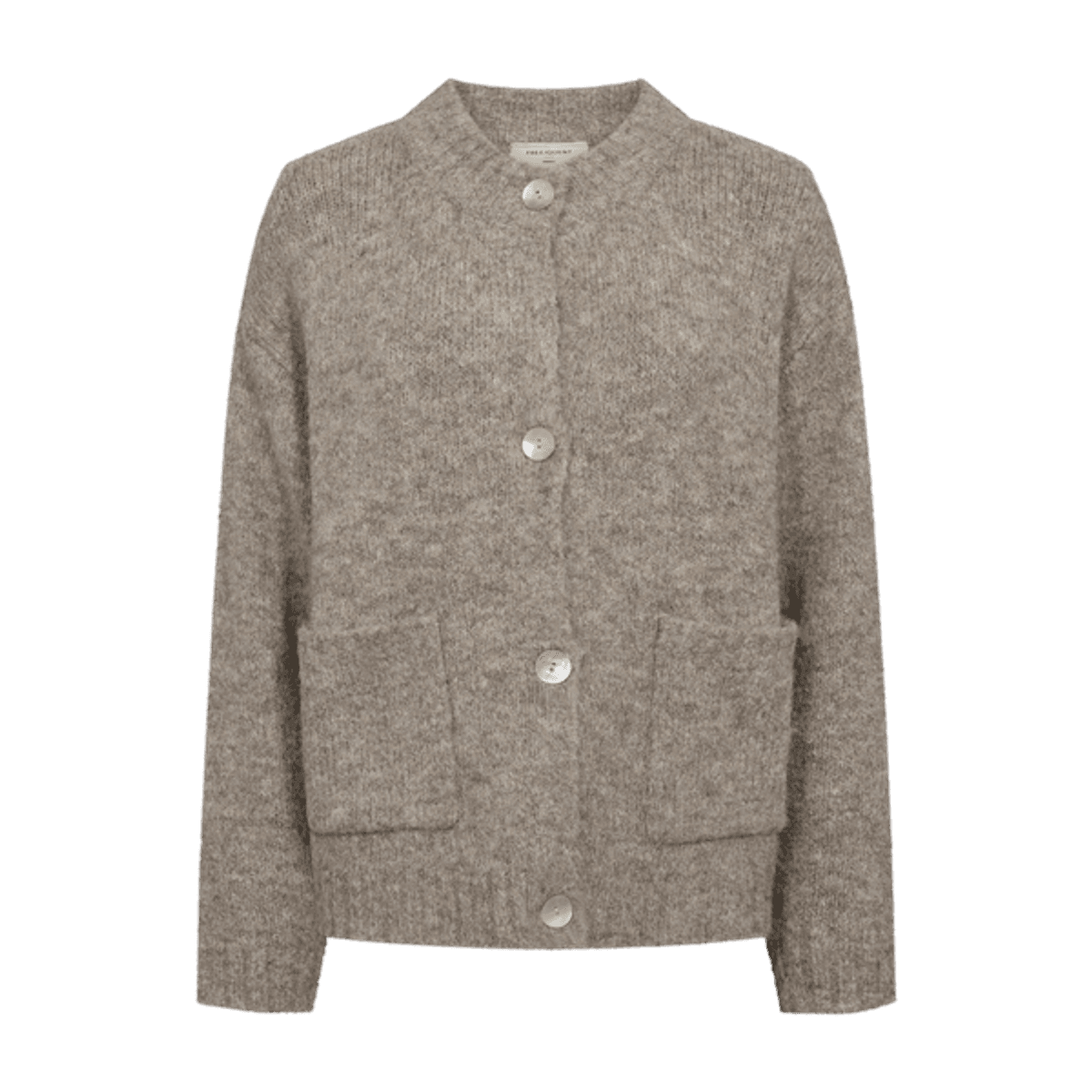 GRSLULU CARDIGAN M/LOMMER  - TAUPE MELERT