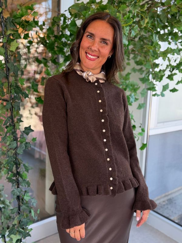 JACIA CARDIGAN M/FRILL - BRUN MELERT