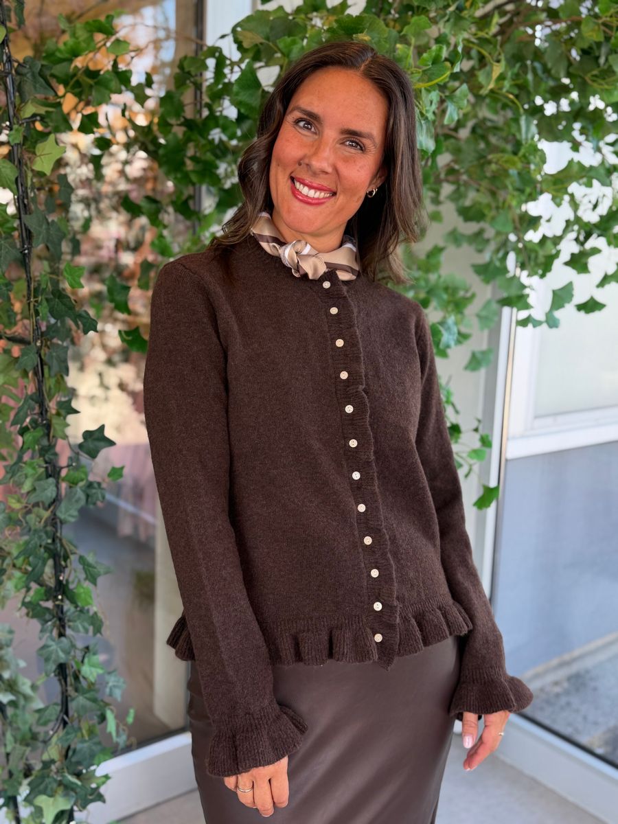 JACIA CARDIGAN M/FRILL - BRUN MELERT