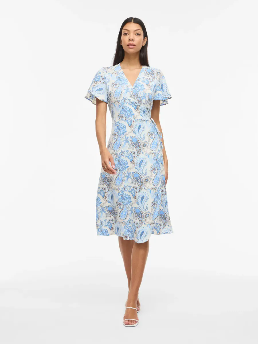 LOVIE KJOLE M/ PAISLEY PRINT  - LYSBLÅ