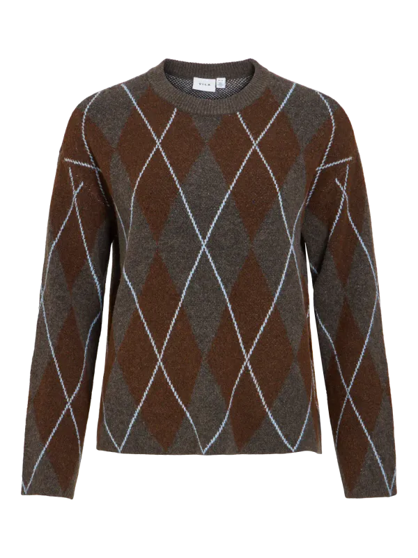 ARGYLE KNIT GENSER - KOKSGRÅ/BRUN