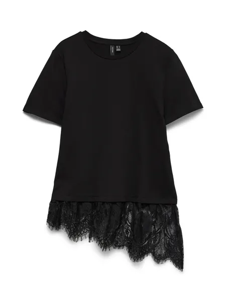 Hovedbilde BRIT T-SHIRT M/BLONDEKANT - SORT
