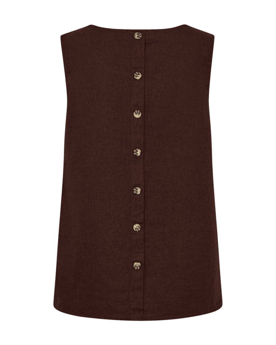 LAVA LIN/VISCOSE TOPP M/KNAPPER BAK - BRUN