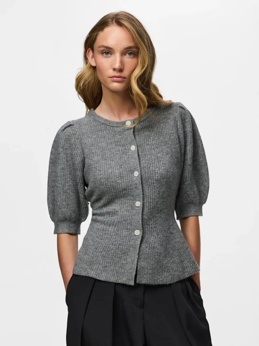 SILLY CARDIGAN M/ PUFF ERM - GRÅ