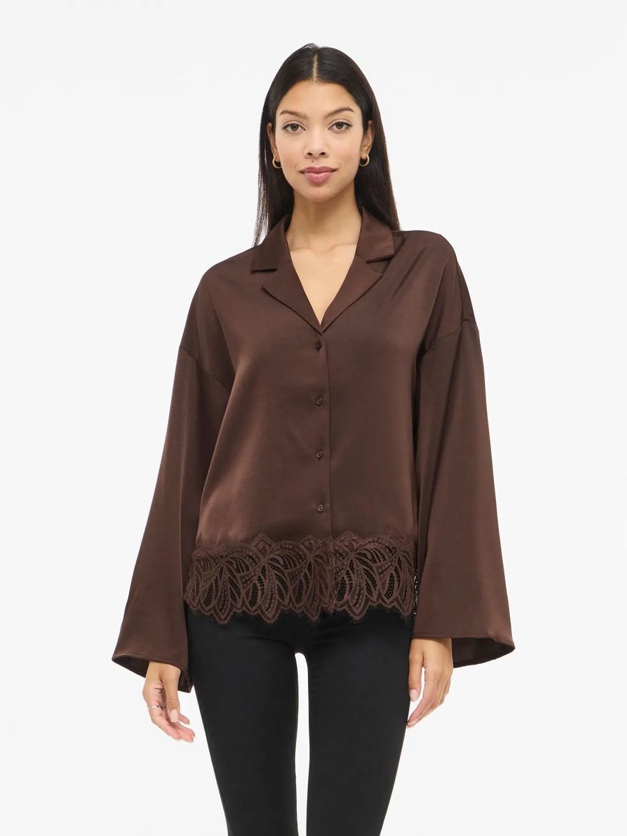 LEA SILKELOOK BLUSE - BRUN