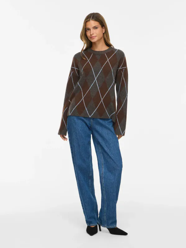 ARGYLE KNIT GENSER - KOKSGRÅ/BRUN