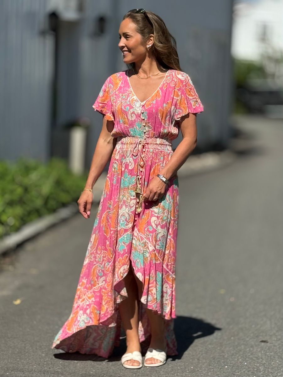 LAST QUEEN KJOLE M/KORT ERM - ROSA/PRINT