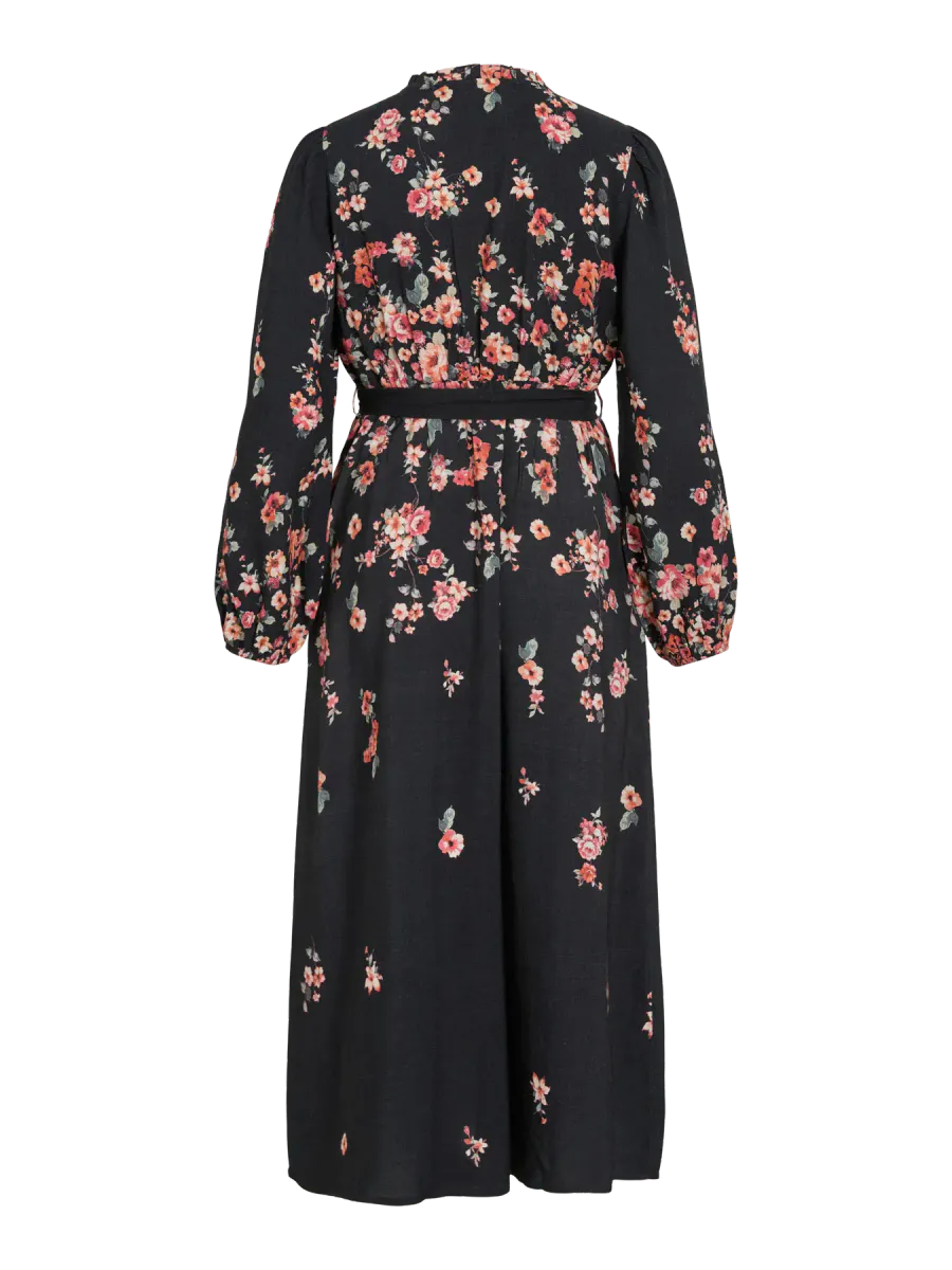 ELMA LANG KJOLE FLOWER - SORT / ORANGE