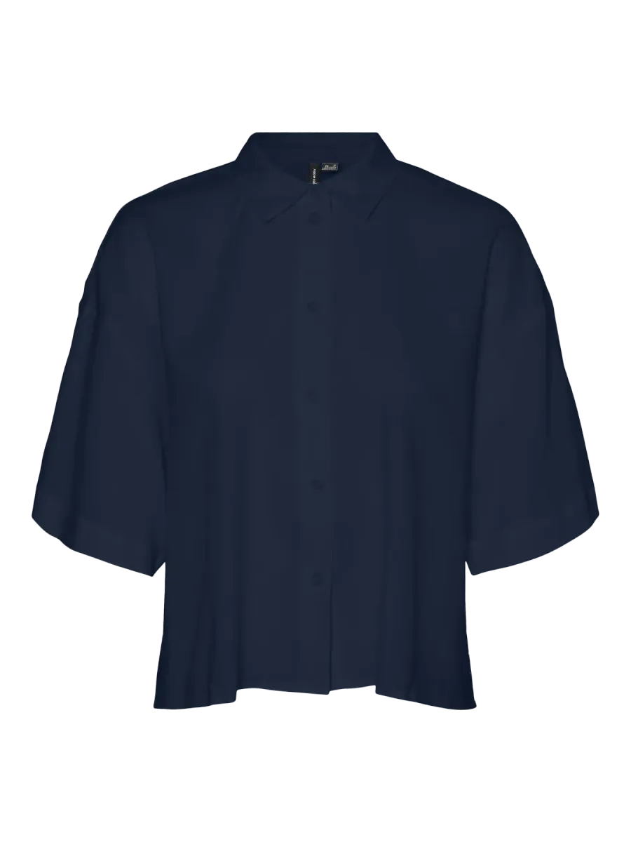 LINN SKJORTE M/KORT ERM  - NAVY