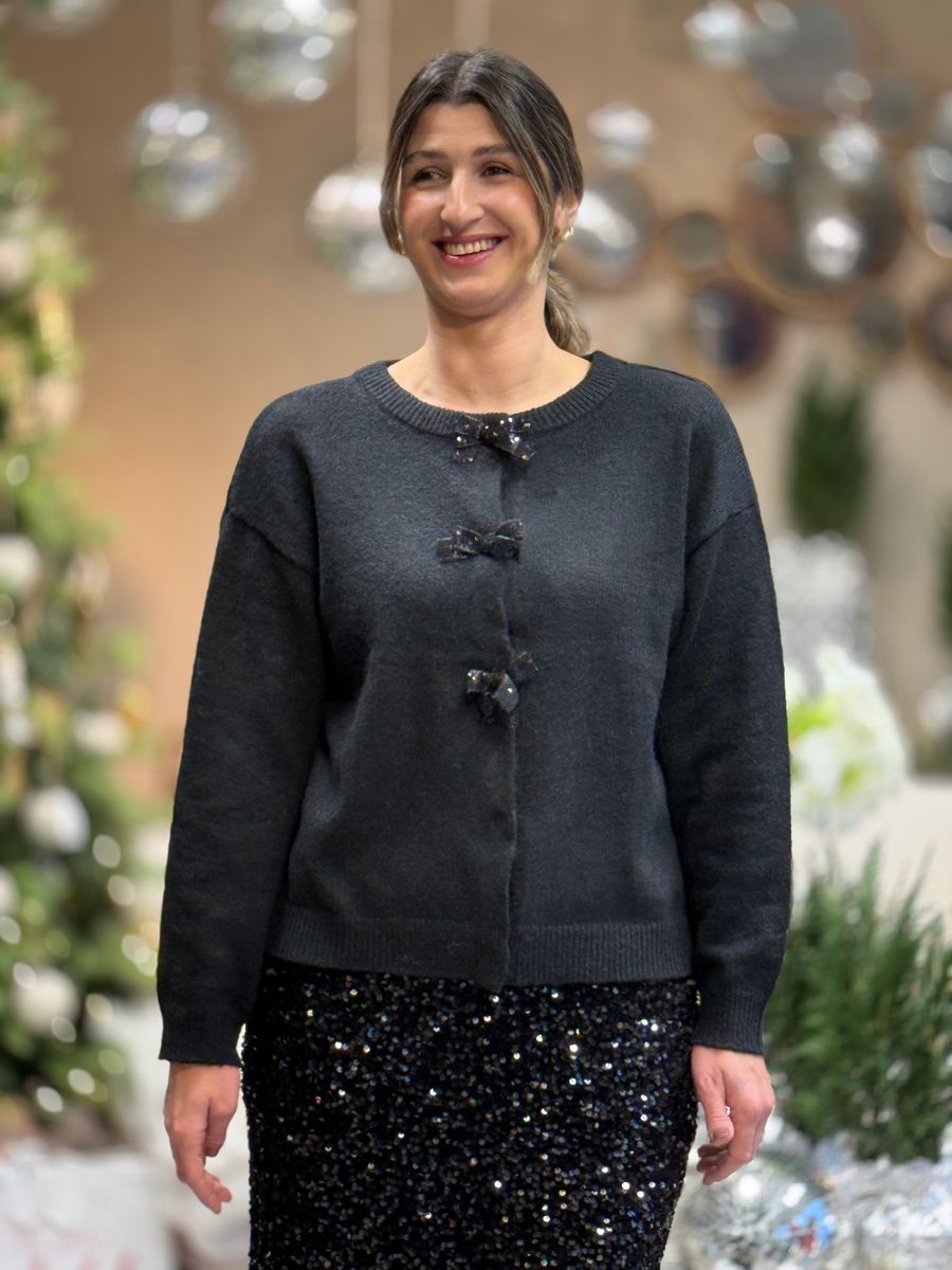 BRIANNA BOW CARDIGAN - SORT