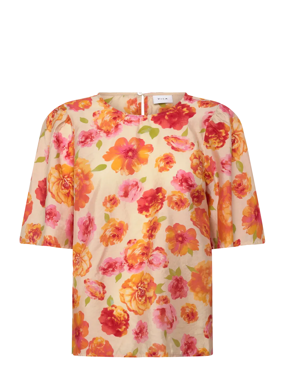 ALINIA SOL TOPP - ORANGE BLOMSTER