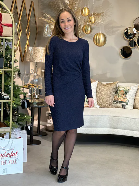 Hovedbilde SISSEL KJOLE LUREX & DRAPERT I SIDEN  - NAVY
