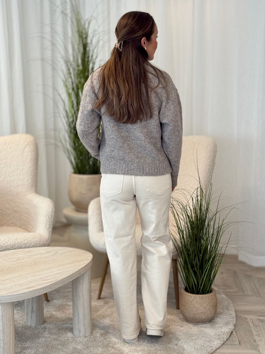 GRSLULU CARDIGAN M/LOMMER  - TAUPE MELERT