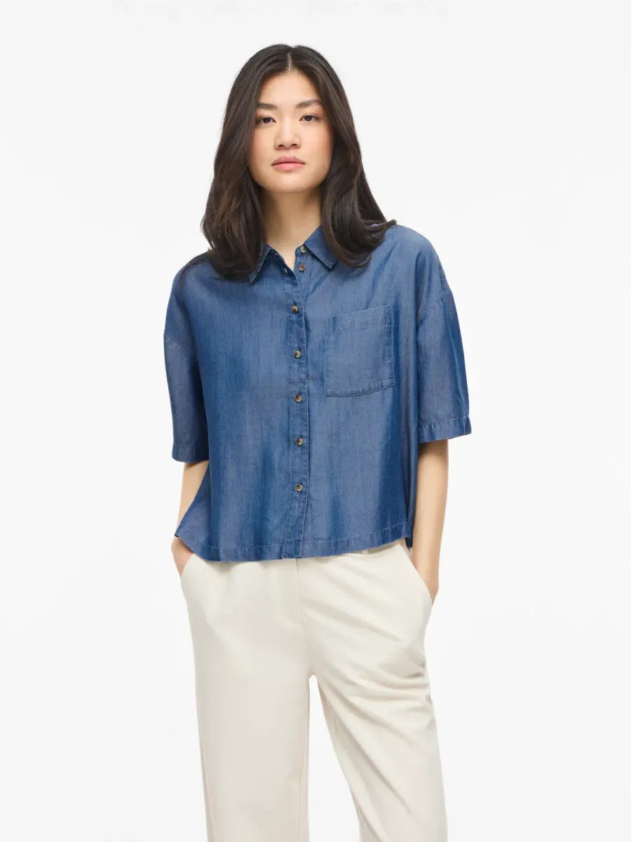 TEVIRA TENCEL SKJORTE - MEDIUM BLÅ