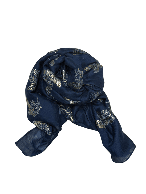 SKJERF BOMULL/VISCOSE BLAD PRINT - NAVY