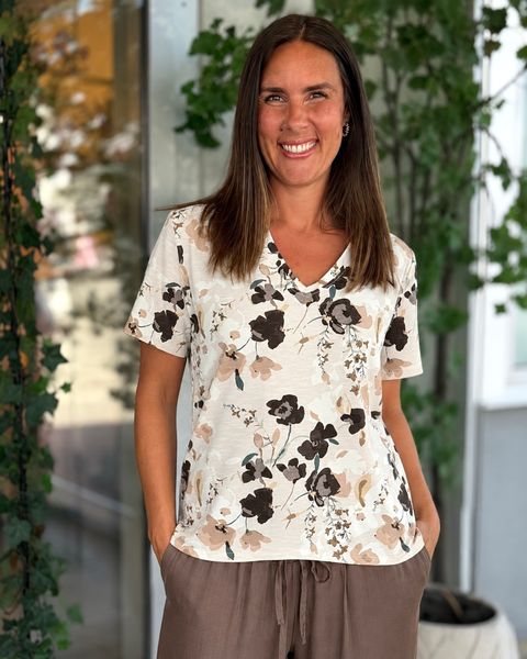 Hovedbilde VIVA TOPP V-HALS FLOWER - CREAM/BRUN