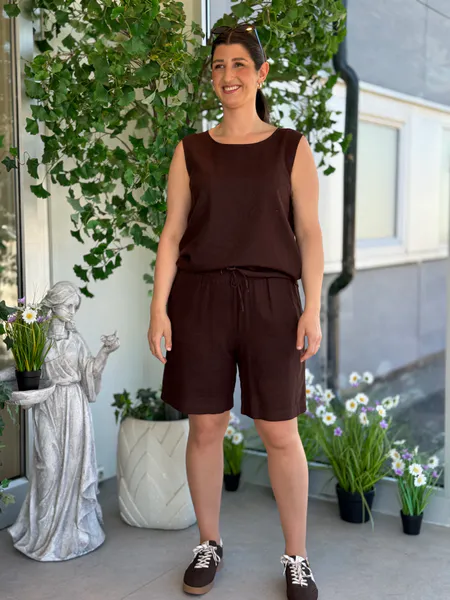 Hovedbilde LAVA LIN/VISCOSE TOPP M/KNAPPER BAK - BRUN