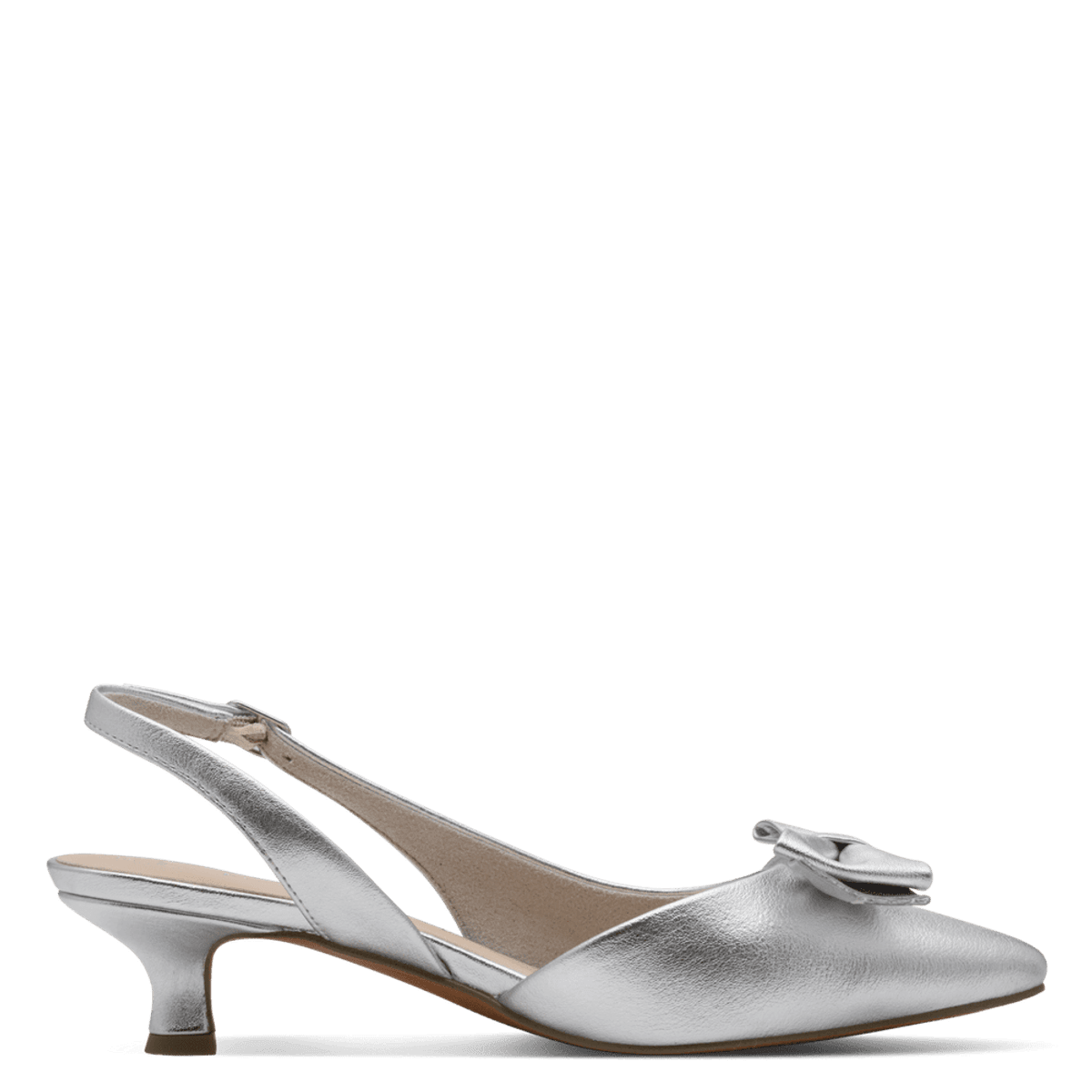 PUMPS M/SLINGBACK & BOW - SØLV