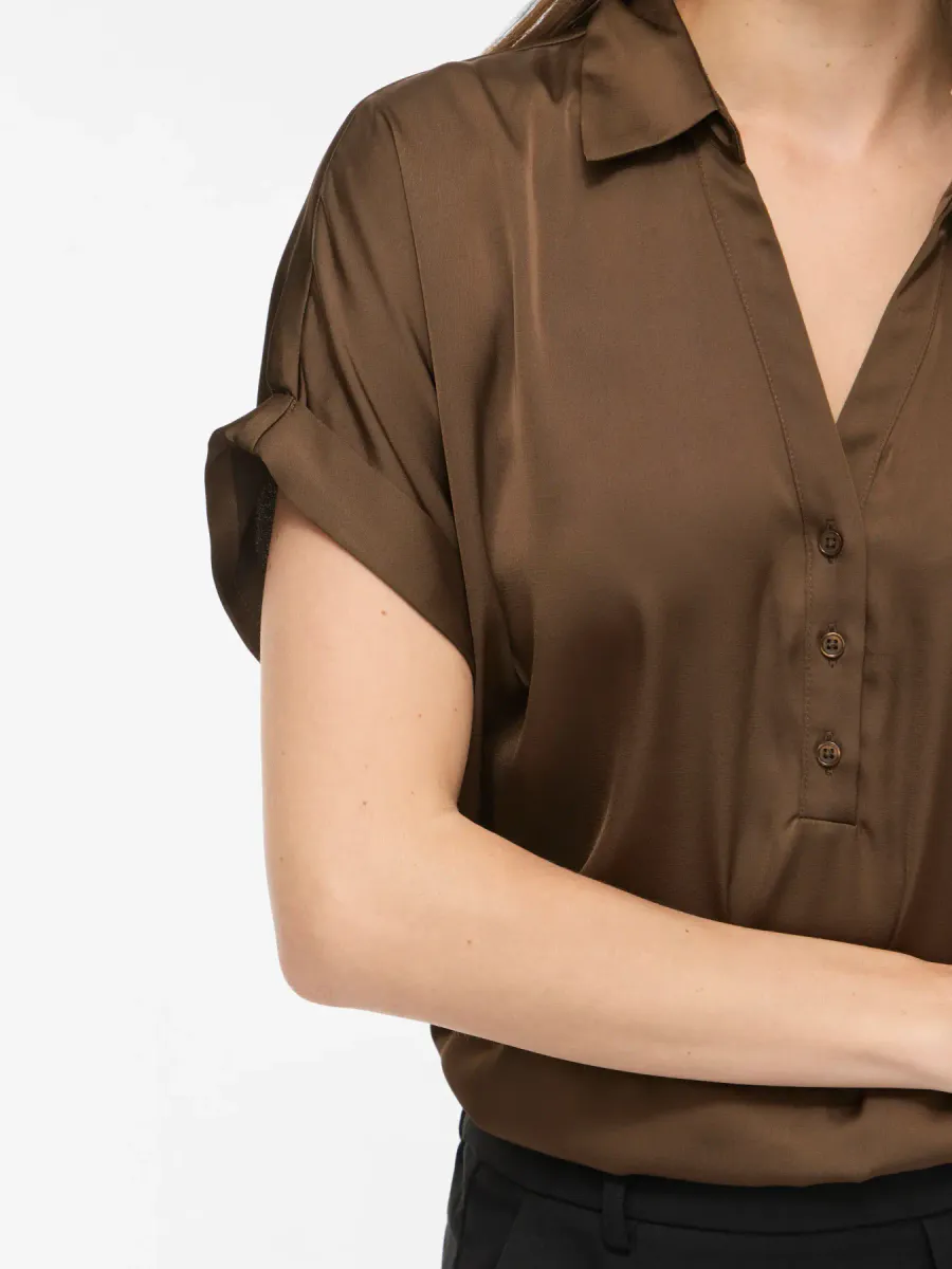 ENNA RAVENNA BLUSE M/KORT ERM - BRUN