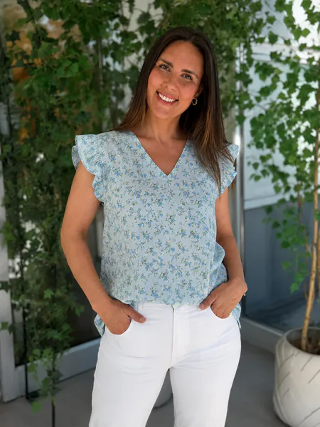 Hovedbilde JOSIE TOPP M/VOLANG FLOWERS - LYSBLÅ