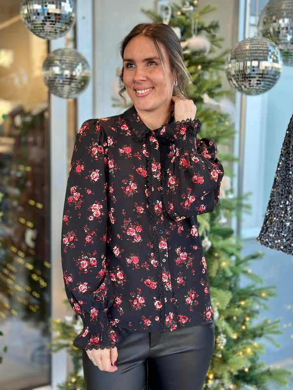 CLO FLOWER BLUSE - SORT
