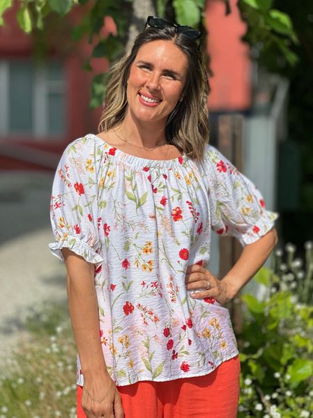 Hovedbilde MELE FLOWER TOPP - HVIT/CORAL