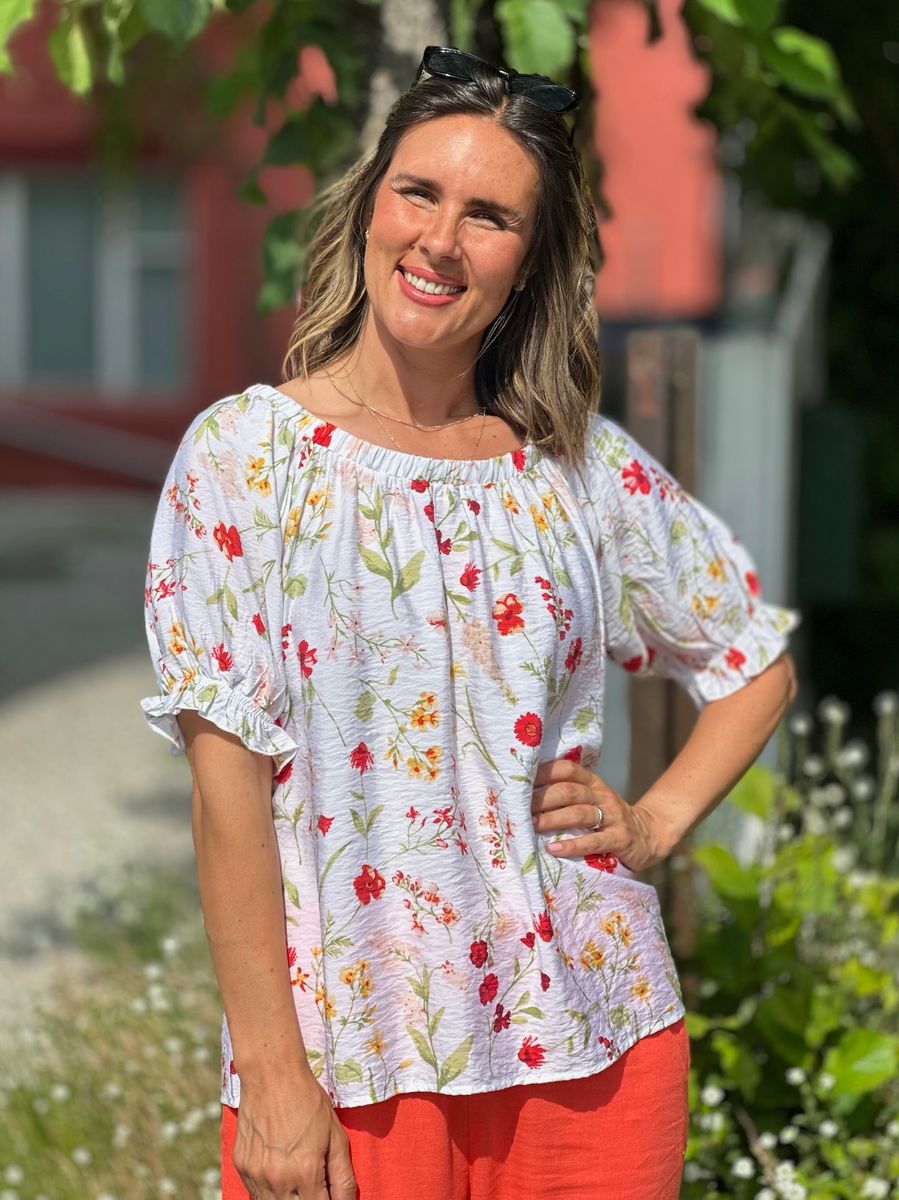 MELE FLOWER TOPP - HVIT/CORAL